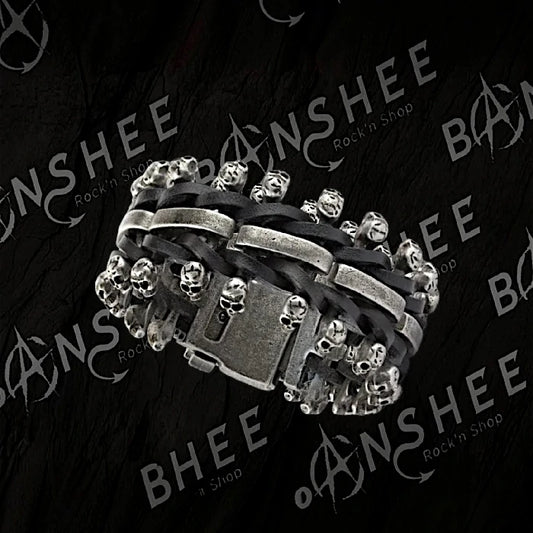 Bracelet multirang têtes de mort en acier inoxydable