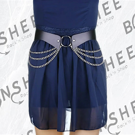 Ceinture à chaînes en cuir vegan PU avec anneau O-Ring
