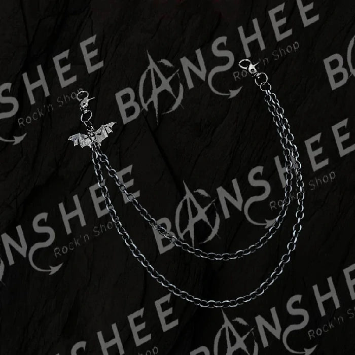 Chaîne de pantalon noire à double chaîne avec pendentif chauve-souris