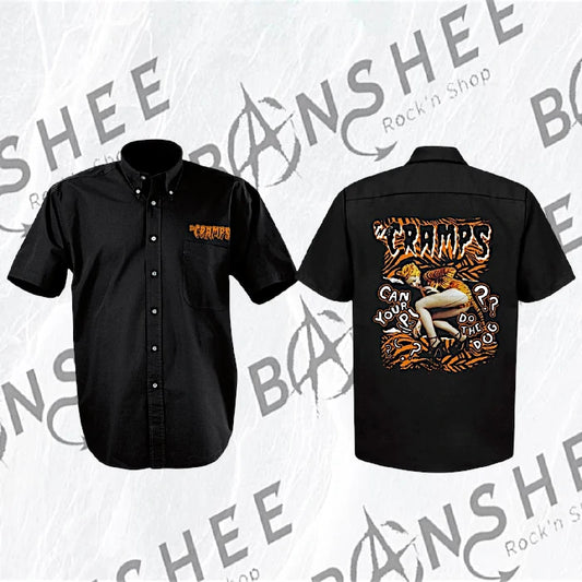 Chemise noire manches courtes avec imprimé psychobilly rétro devant et dos
