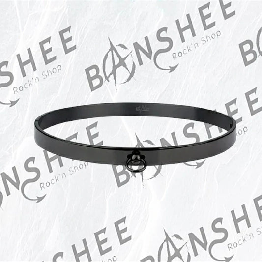 Choker ras de cou noir en acier inoxydable avec anneau