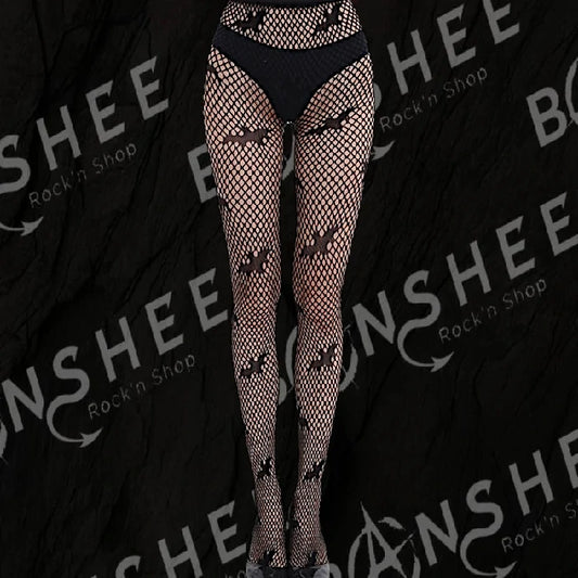 Collants résille noirs avec motif de chauves-souris