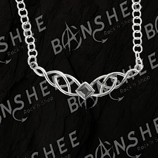 Collier en acier inoxydable avec entrelacs et pierre carrée noire