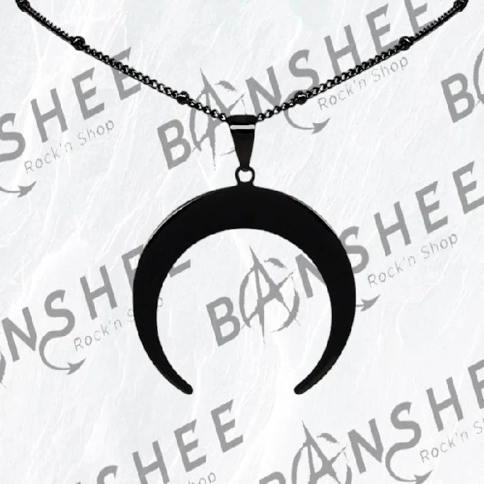 Collier avec pendentif croissant de lune noire en acier inoxydable