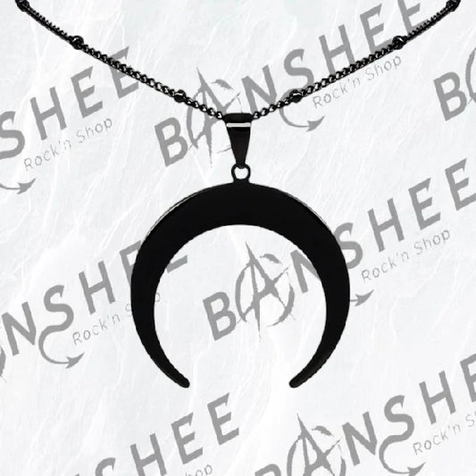 Collier avec pendentif croissant de lune noire en acier inoxydable