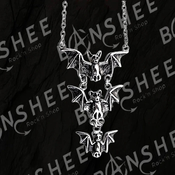 Collier en acier inoxydable avec trois chauves-souris suspendues