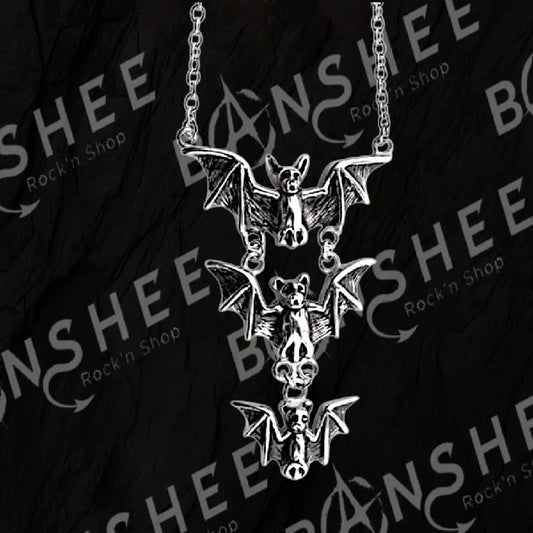 Collier en acier inoxydable avec trois chauves-souris suspendues