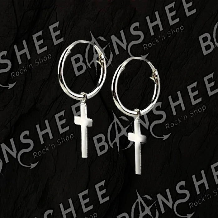 Créoles en argent avec croix suspendues
