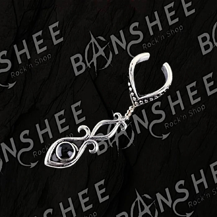 Ear cuff en argent motif œil avec pierre noire