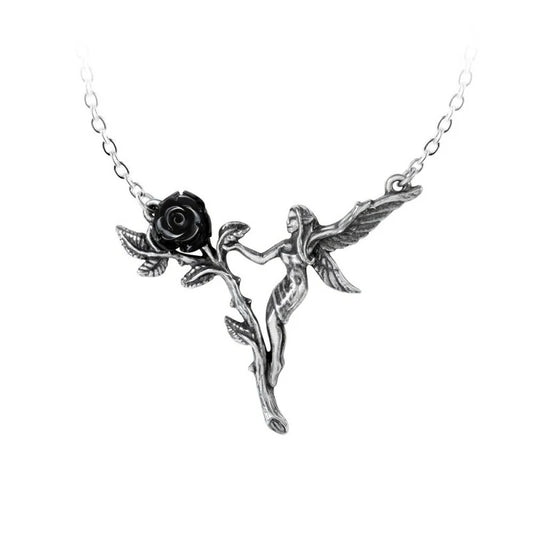 Collier Alchemy fée sur rose noire P844