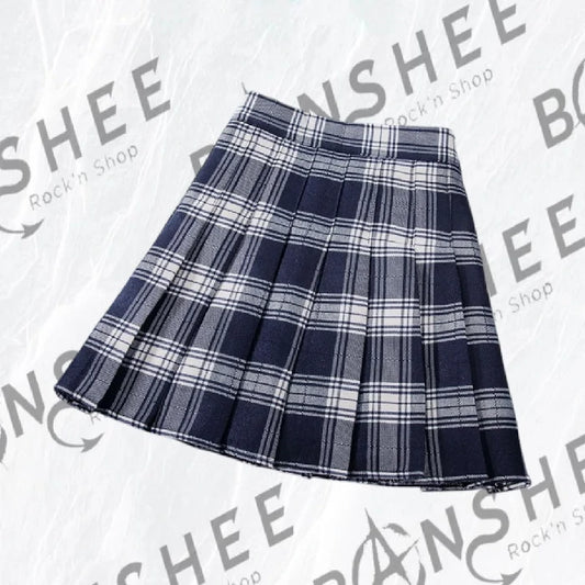 Jupe tartan plissée courte à carreaux bleus foncés style écossais