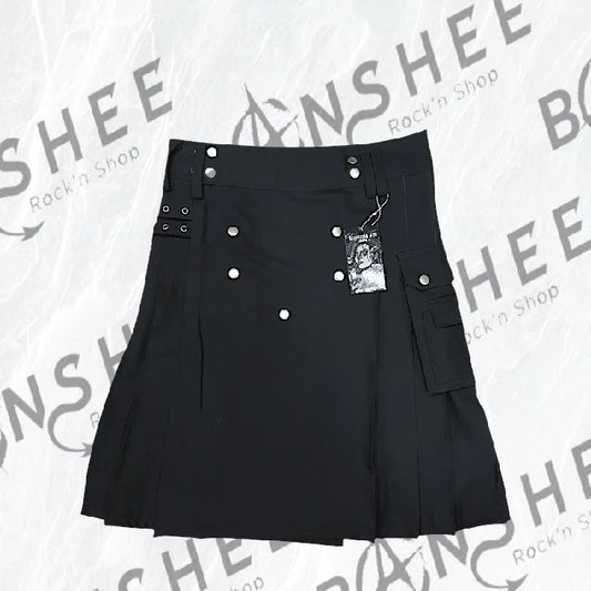 Kilt noir en coton avec poches cargo et plis sur le devant