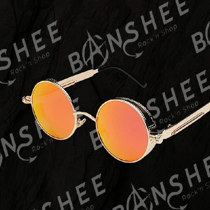 Lunettes de soleil rondes à monture métallique avec verres oranges UV400