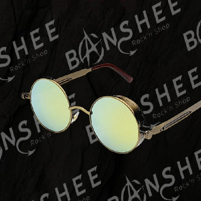 Lunettes de soleil rondes à monture métallique avec verres verdatres UV400