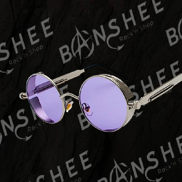 Lunettes de soleil rondes à monture métallique avec verres violets UV400