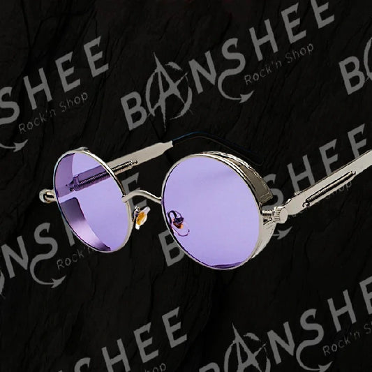 Lunettes de soleil rondes à monture métallique avec verres violets UV400