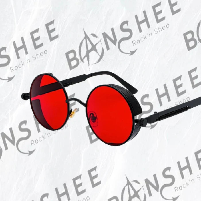 Lunettes de soleil rondes à monture métallique avec verres rouges UV400