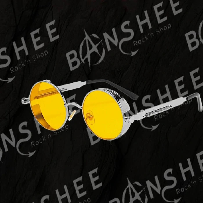 Lunettes de soleil rondes à monture métallique avec verres jaunes UV400