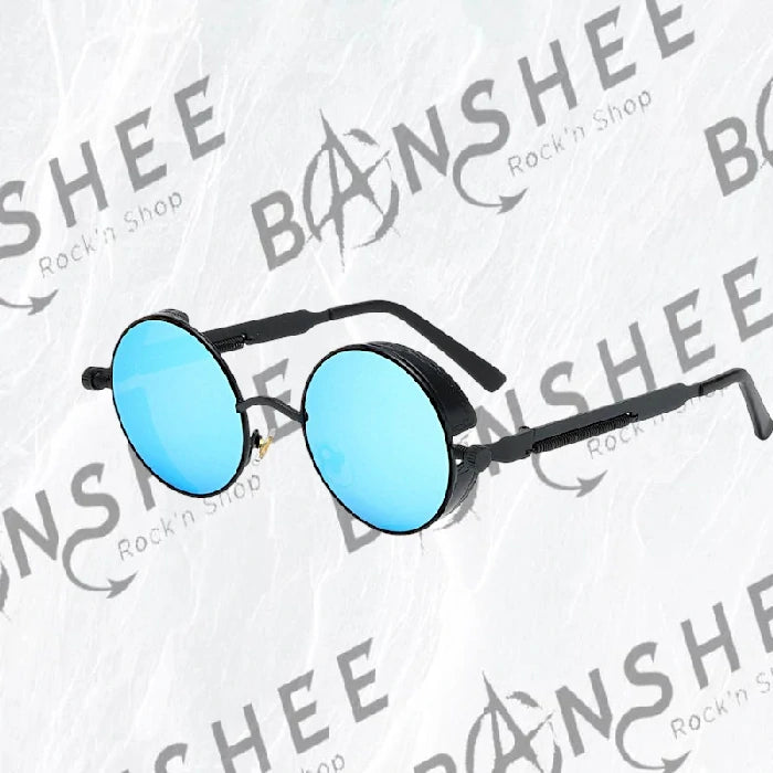 Lunettes de soleil rondes à monture métallique avec verres bleues UV400