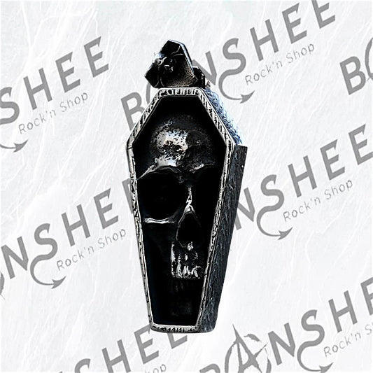 Pendentif cercueil en acier inoxydable avec tête de mort en relief