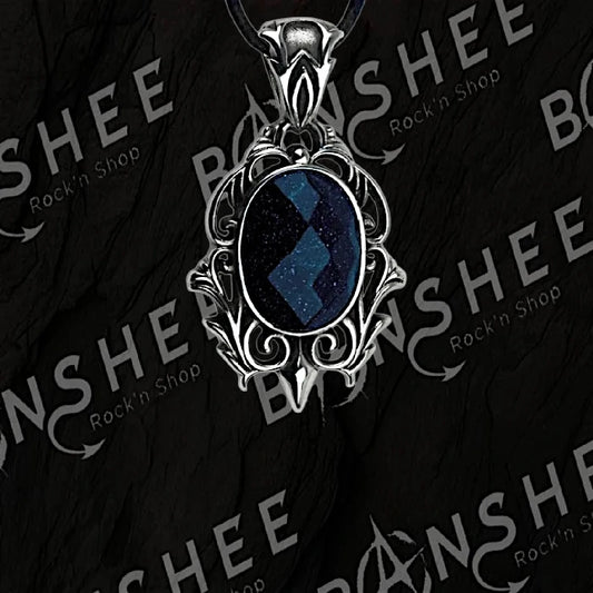 Pendentif ovale en acier inoxydable avec pierre bleu nuit