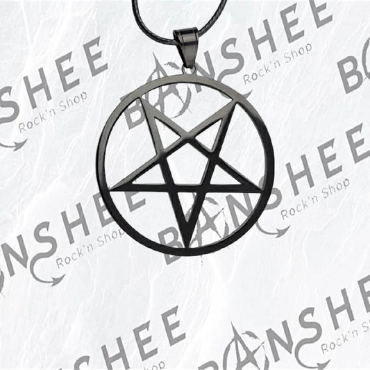 Pendentif pentagramme inversé noir en acier inoxydable finition polie et mate