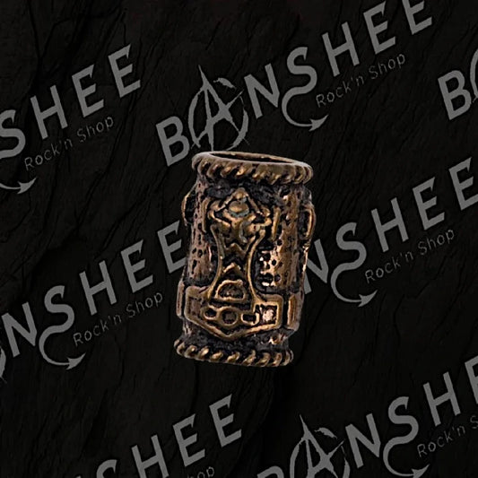 Perle à barbe en bronze avec marteau de Thor en relief
