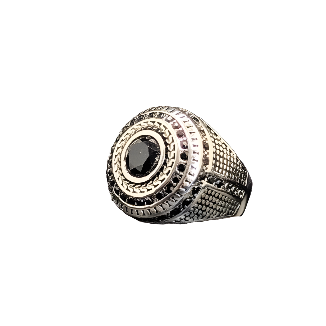 Bague chevalière pierre/cristal noire Art0004