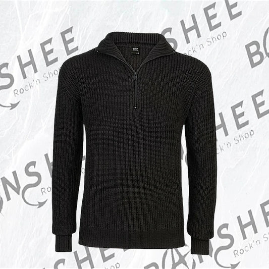 Pull camionneur noir en maille avec col montant zippé