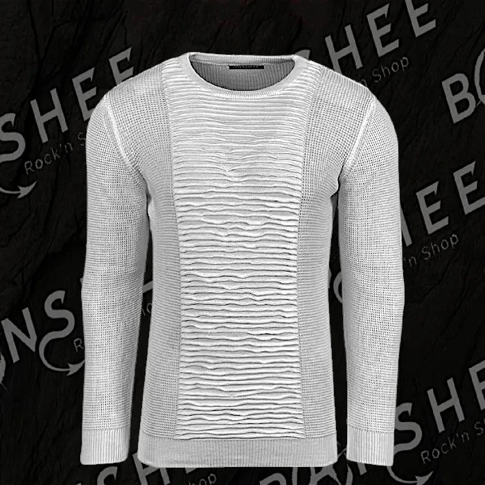 Pull homme gris clair en maille texturée à col rond