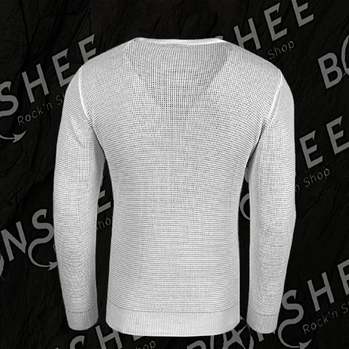 Pull homme gris clair en maille texturée à col rond vue de dos