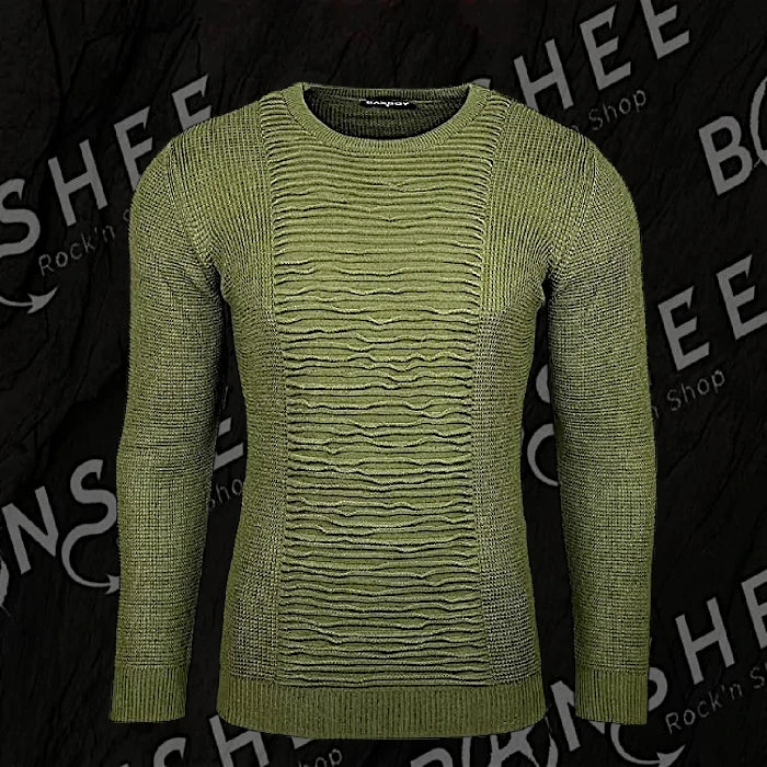 Pull homme kaki en maille texturée à col rond