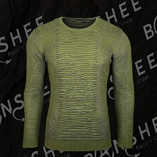 Pull homme kaki en maille texturée à col rond