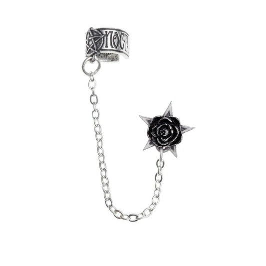 Boucle d'oreille Alchemy rose noire sur pentagramme E382
