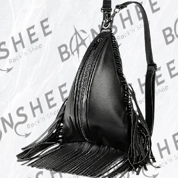 Sac à dos gothique rock noir à franges en cuir PU