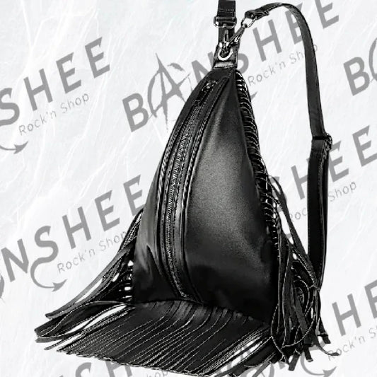 Sac à dos gothique rock noir à franges en cuir PU