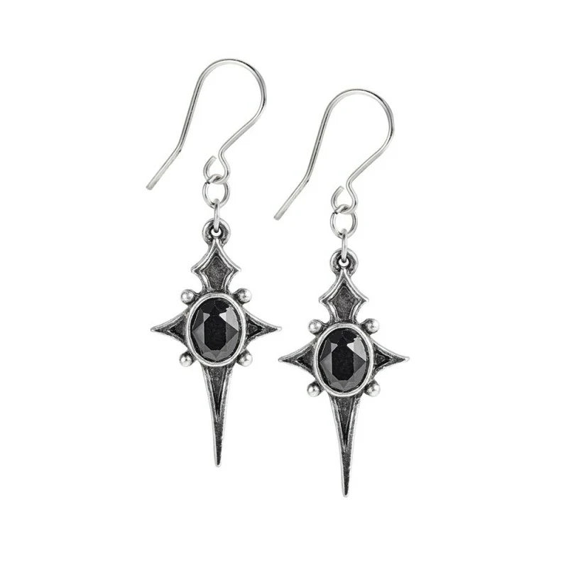 Boucle d'oreille Alchemy croix & cristal noir style gothique E431