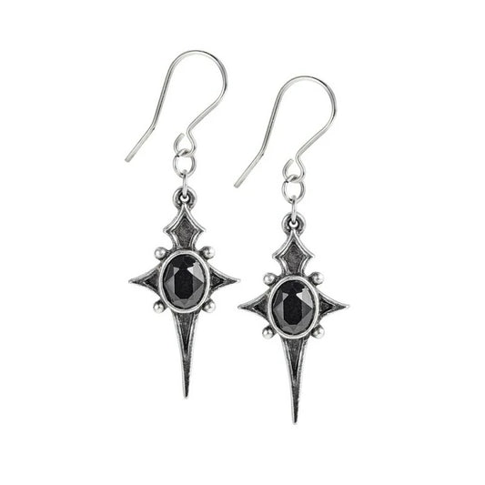 Boucle d'oreille Alchemy croix & cristal noir style gothique E431