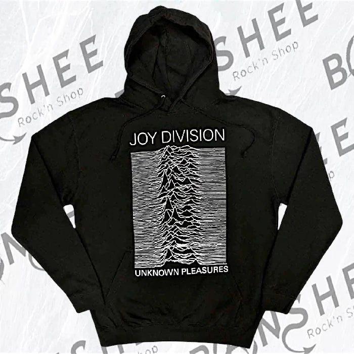 Sweat à capuche noir avec visuel Unknown Pleasures blanc sur le devant