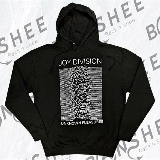 Sweat à capuche noir avec visuel Unknown Pleasures blanc sur le devant