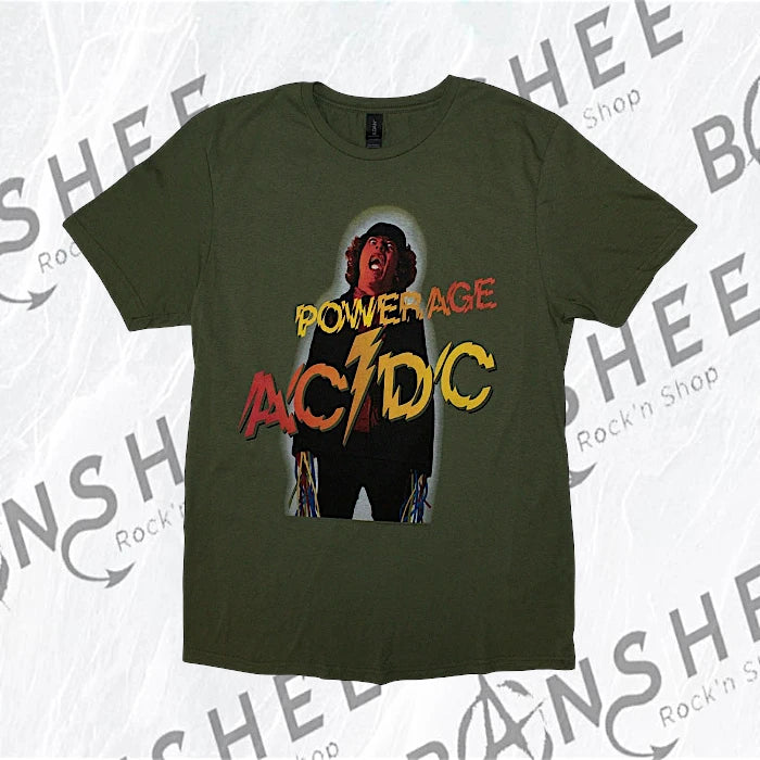T-shirt officiel AC/DC Powerage vert kaki avec Angus Young