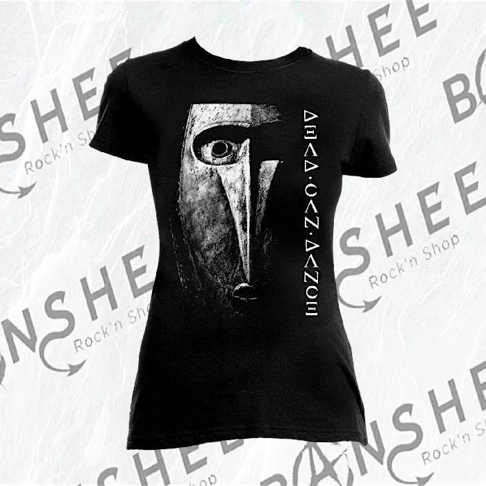 T-shirt femme noir avec grand visage monochrome imprimé