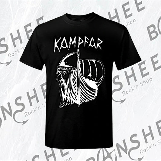 T-shirt noir metal avec guerrier viking et drakkar blanc