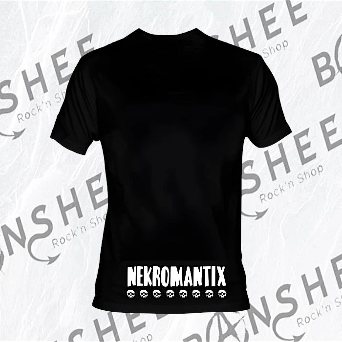 T-shirt Nekromantix Cercueil noir avec logo vert et têtes de mort vu de dos