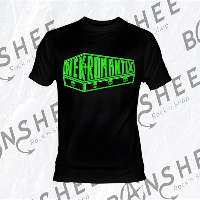 T-shirt Nekromantix Cercueil noir avec logo vert et têtes de mort