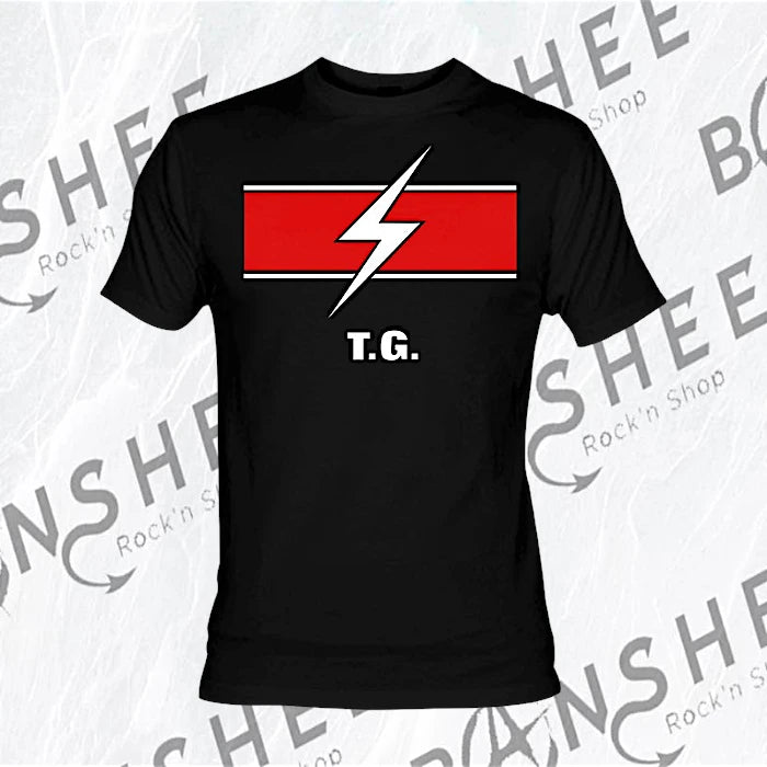 T-shirt Throbbing Gristle Logo T.G. avec éclair blanc et rouge