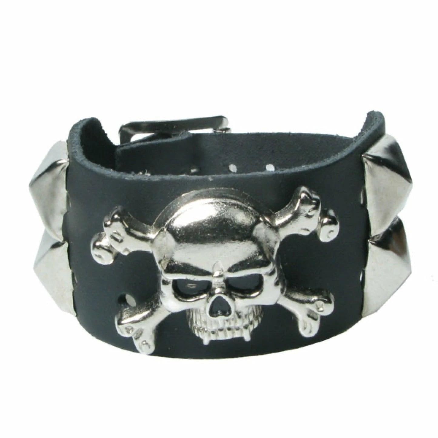 Bracelet cuir pyramides & skull punk/metal Bullet69 WB704