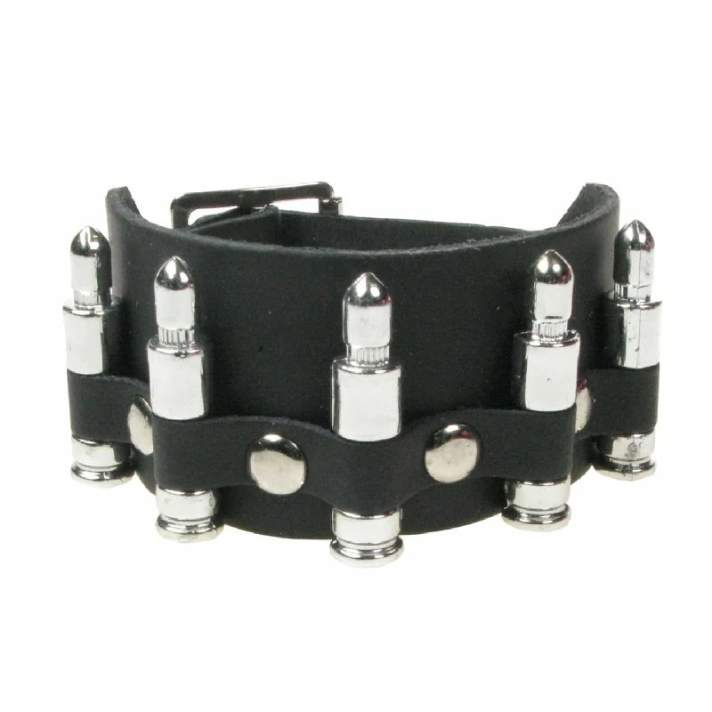 Bracelet cuir & bullets punk/metal Bullet69 WB748