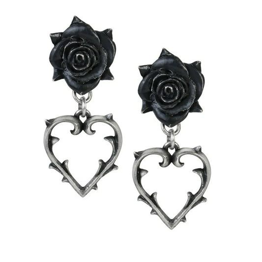 Boucle d'oreille Alchemy rose noire & coeur d'épine E365